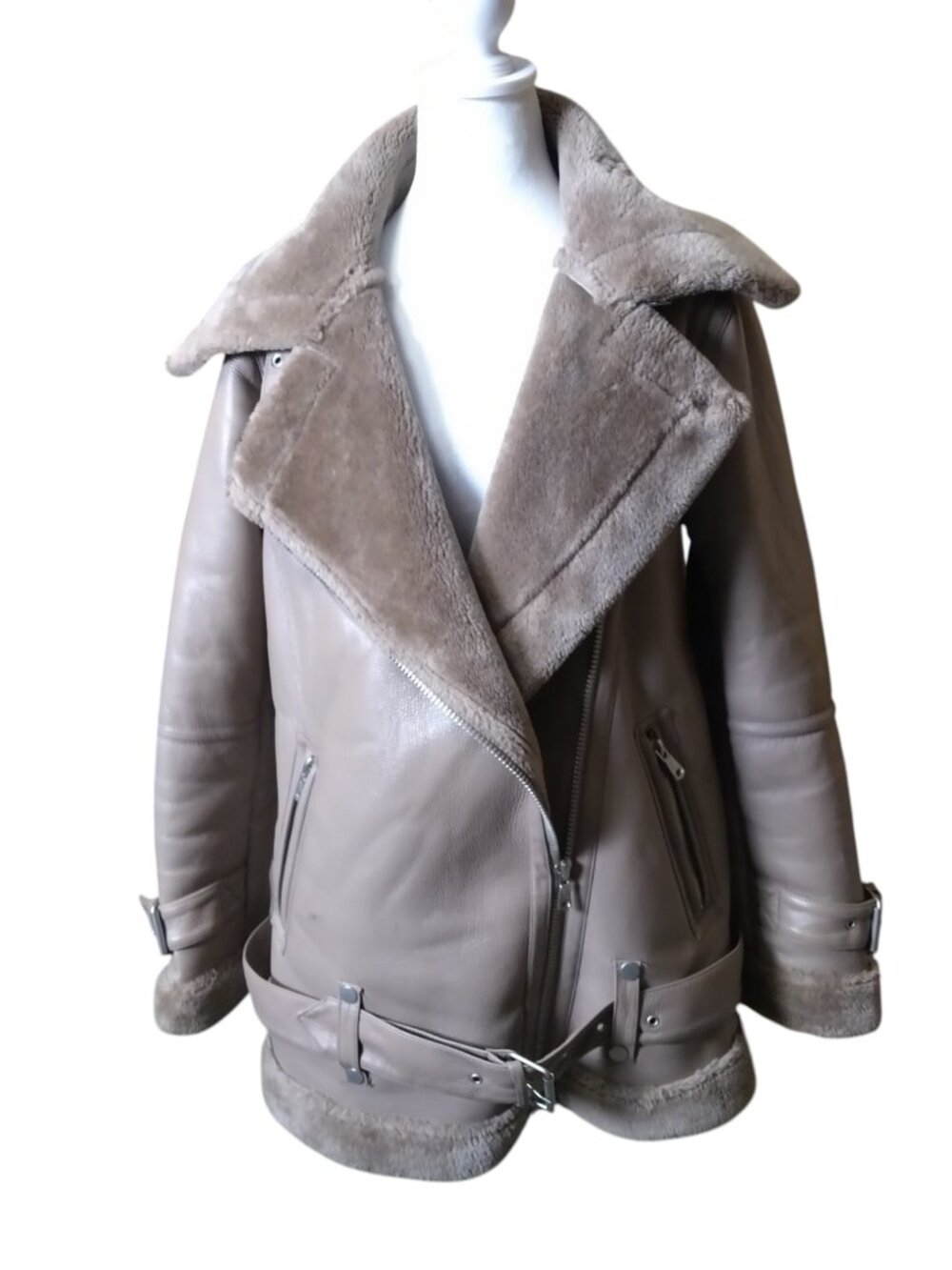 Avec Les Filles Medium Faux Leather Shearling Moto Jacket Tan Biker Jacket